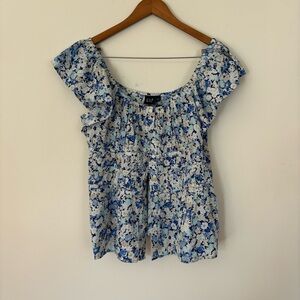 LG Blue Floral Women's Blouse